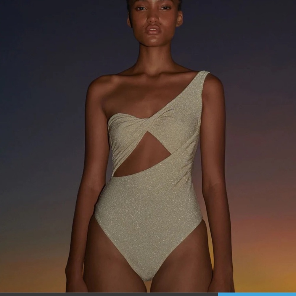 NEW BAOBAB for Bachelorette Asymmetrical One Piece Swimsuit Sparkly Beige NWT